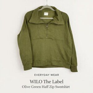 WILO The Label Olive Green Boxy Half Zip Pullover Sweatshirt Small